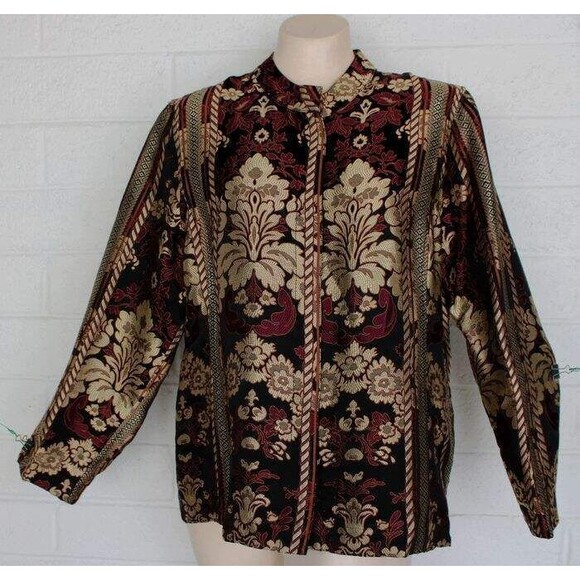 Citron Santa Monica M Asian Gold Goddess Woven Silk Brocade Jacket Vintage